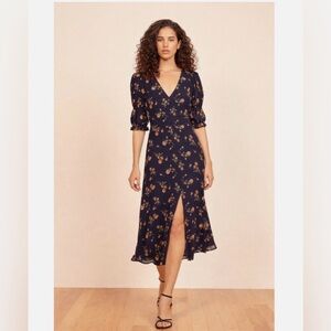 Reformation Larchmont Dress Navy Floral Midi Dress Size 6